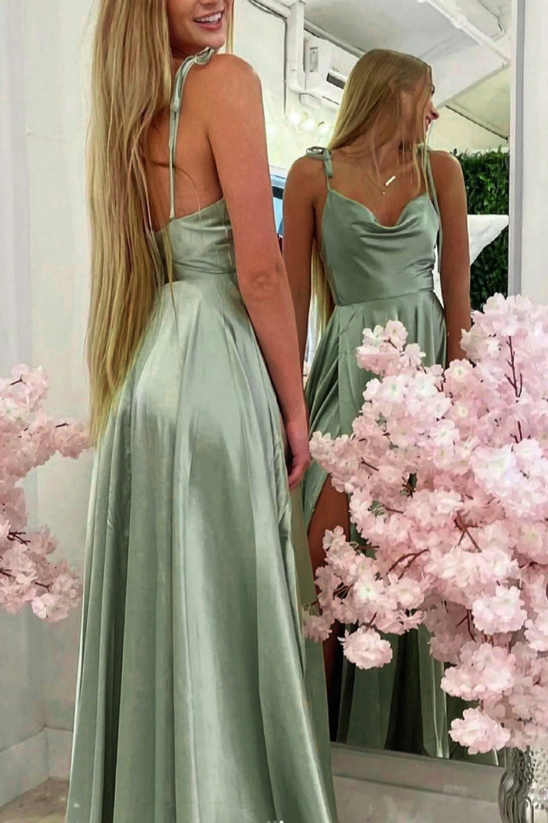 Queendancer Women Light Green Long Prom Dress with Silt A Line Spaghetti Straps Formal Party Dress queendanceruk Queendancer Women Light Green Long Prom Dress with Silt A Line Spaghetti Straps Formal Party Dress queendanceruk