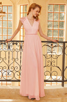 Load image into Gallery viewer, Blush V Neck Lace Bridesmaid Dress