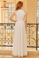 Load image into Gallery viewer, Blush V Neck Lace Bridesmaid Dress