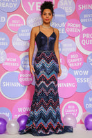 Load image into Gallery viewer, Sparkly Mermaid Lace-Up Sequins Navy Long Prom Dress