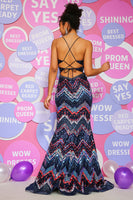 Load image into Gallery viewer, Sparkly Mermaid Lace-Up Sequins Navy Long Prom Dress