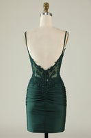 Load image into Gallery viewer, Sheath Spaghetti Straps Dark Green Homecoming Dress with Beading