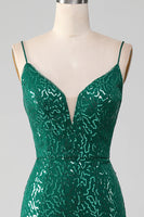Load image into Gallery viewer, Sparkly Dark Green Beaded Sequins Long Prom Dress with Slit