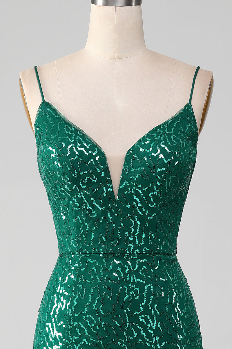 Load image into Gallery viewer, Sparkly Dark Green Beaded Sequins Long Prom Dress with Slit