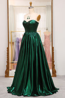 Load image into Gallery viewer, Sparkly Dark Green A Line Strapless Long Pleated Prom Dress
