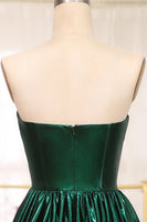 Load image into Gallery viewer, Sparkly Dark Green A Line Strapless Long Pleated Prom Dress