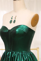 Load image into Gallery viewer, Sparkly Dark Green A Line Strapless Long Pleated Prom Dress