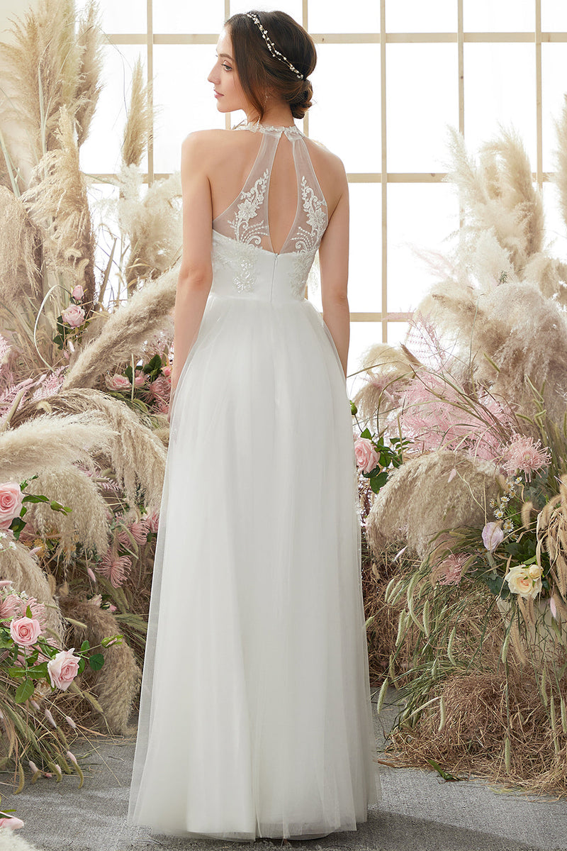 Load image into Gallery viewer, White Halter Neck Wedding Dress