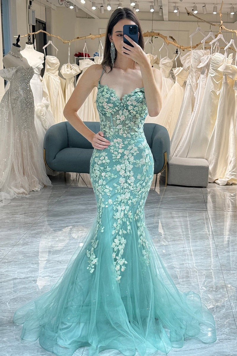 Queendancer Women Light Green Tulle Maxi Prom Dress Mermaid Backless Corset Formal Dress With Appliques queendanceruk Queendancer Women Light Green Tulle Maxi Prom Dress Mermaid Backless Corset Formal Dress With Appliques queendanceruk