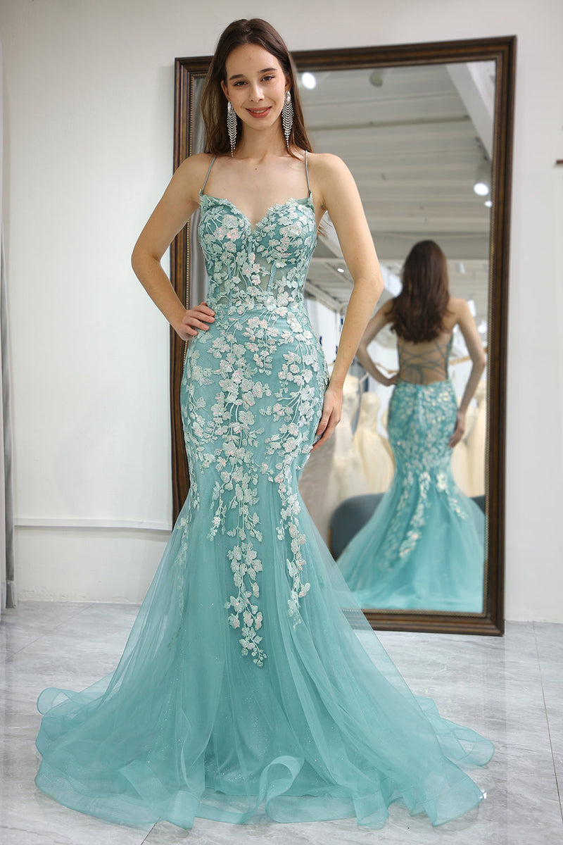 Queendancer Women Light Green Long Prom Dress Mermaid Corset Formal Dress With Appliques queendanceruk Queendancer Women Light Green Long Prom Dress Mermaid Corset Formal Dress With Appliques queendanceruk