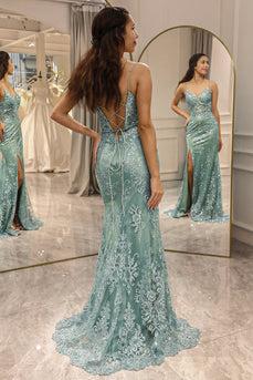 Green Mermaid Long Prom Dress With Slit