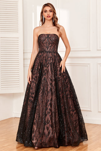 Sparkly Black A-line Long Prom Dress with Beading_1 