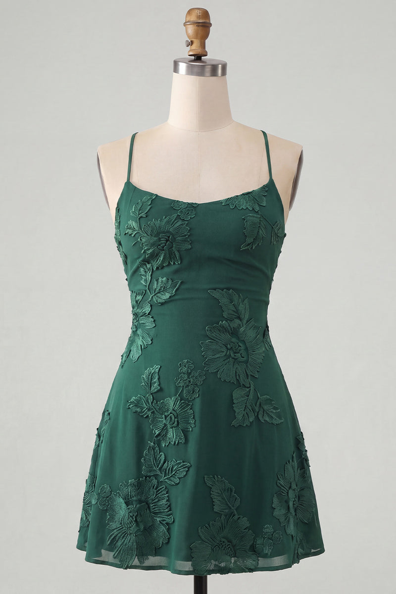 Load image into Gallery viewer, Floral Fuchsia A-Line Spaghetti Straps Short Cocktail Dress