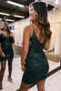 Load image into Gallery viewer, Sparkly Emerald Green Spaghetti Straps Tight Short Prom Dress
