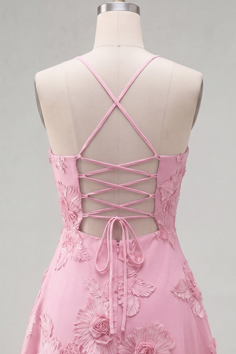 Load image into Gallery viewer, Floral Fuchsia A-Line Spaghetti Straps Short Cocktail Dress
