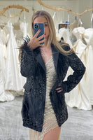 Load image into Gallery viewer, Sparkly Black Peak Lapel Sequins Women Blazer with Feathers