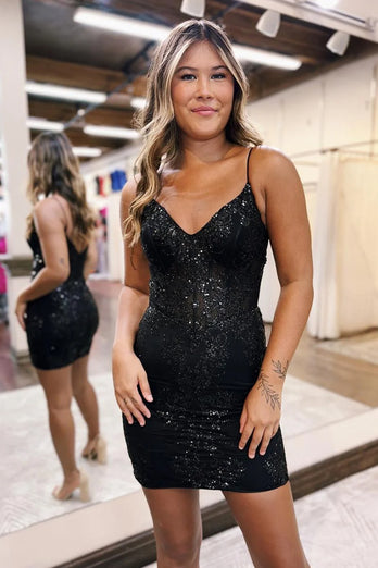 Sparkly Emerald Green Spaghetti Straps Tight Short Prom Dress