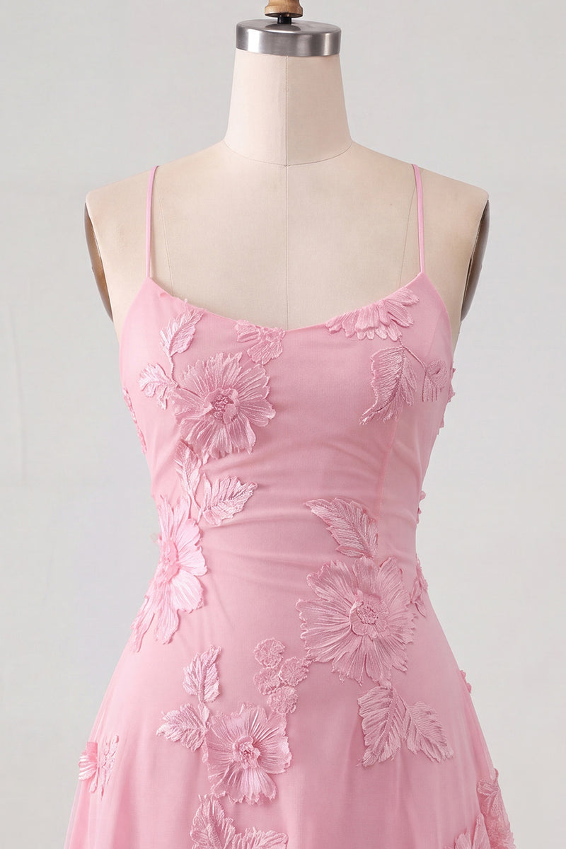 Load image into Gallery viewer, Floral Fuchsia A-Line Spaghetti Straps Short Cocktail Dress