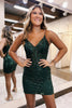 Load image into Gallery viewer, Sparkly Emerald Green Spaghetti Straps Tight Short Prom Dress