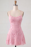 Load image into Gallery viewer, Floral Fuchsia A-Line Spaghetti Straps Short Cocktail Dress
