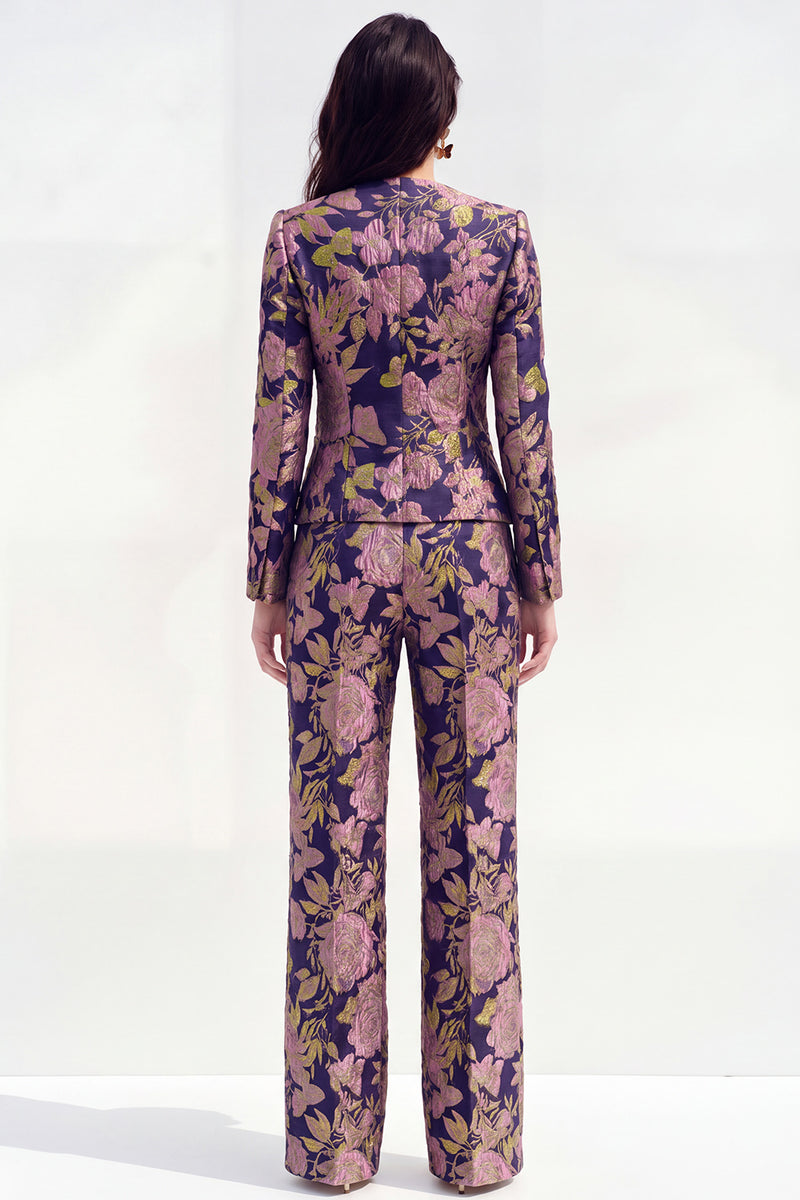 Load image into Gallery viewer, Yellow Flower 2 Piece Round Neck Single Breasted Business Suits with Pockets