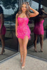 Load image into Gallery viewer, Sparkly Fuchsia Sequined Tight Short Party Dress with Feathers