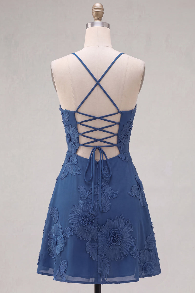 Load image into Gallery viewer, Floral Fuchsia A-Line Spaghetti Straps Short Cocktail Dress