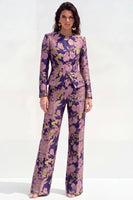 Load image into Gallery viewer, Yellow Flower 2 Piece Round Neck Single Breasted Business Suits with Pockets
