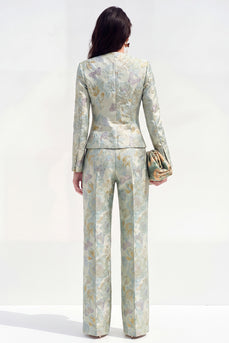 Yellow Flower 2 Piece Round Neck Single Breasted Business Suits with Pockets