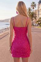 Load image into Gallery viewer, Sparkly Pink Floral Tight Spaghetti Straps Short Birthday Party Dress with Pearls