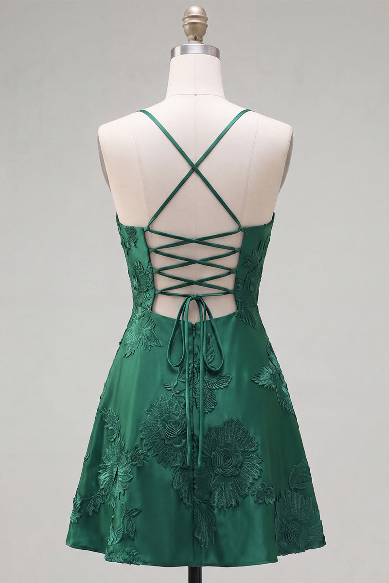 Load image into Gallery viewer, Floral Fuchsia A-Line Spaghetti Straps Short Cocktail Dress