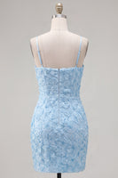 Load image into Gallery viewer, Sparkly Pink Floral Tight Spaghetti Straps Short Birthday Party Dress with Pearls
