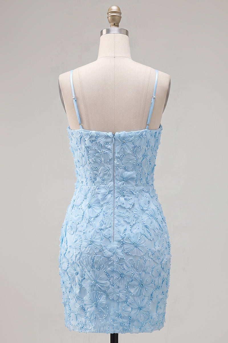 Load image into Gallery viewer, Sparkly Pink Floral Tight Spaghetti Straps Short Birthday Party Dress with Pearls