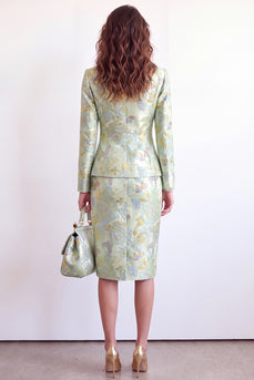 Green Flower 2 Piece Peak Lapel Midi Single Breasted Business Suits