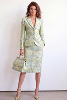 Load image into Gallery viewer, Green Flower 2 Piece Peak Lapel Midi Single Breasted Business Suits