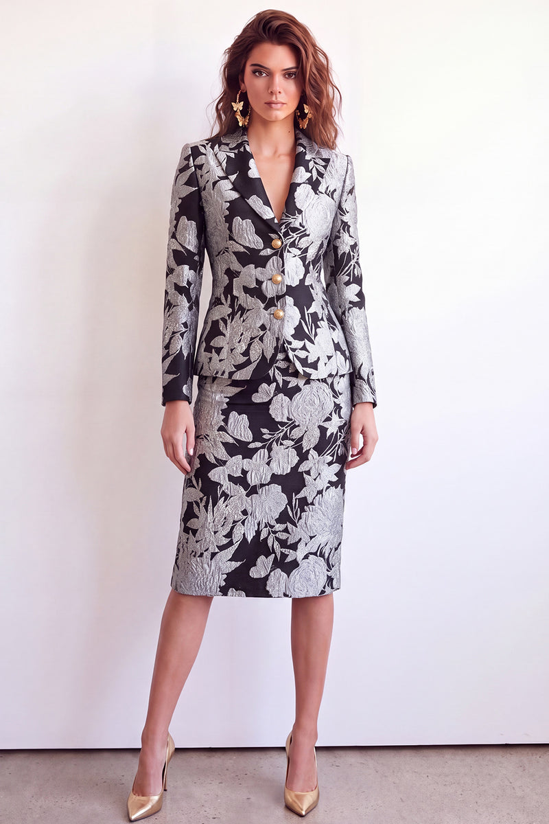 Load image into Gallery viewer, Green Flower 2 Piece Peak Lapel Midi Single Breasted Business Suits