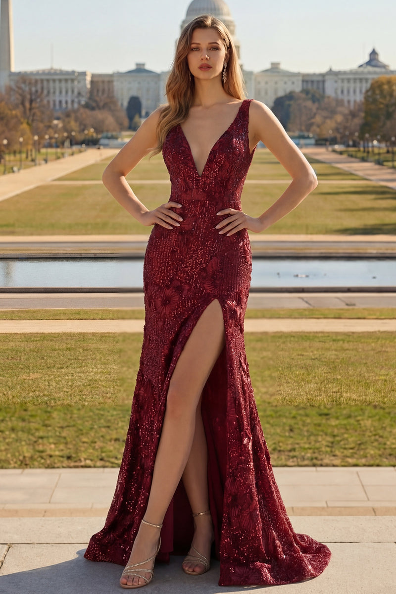 Load image into Gallery viewer, Sparkly Navy Sequin Mermaid Long Prom Dress with Slit