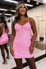 Load image into Gallery viewer, Sparkly Fuchsia Tight Spaghetti Straps Short Prom Dress