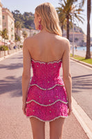 Load image into Gallery viewer, Sparkly Pink Floral Strapless Tight Short Birthday Party Dress with Pearls