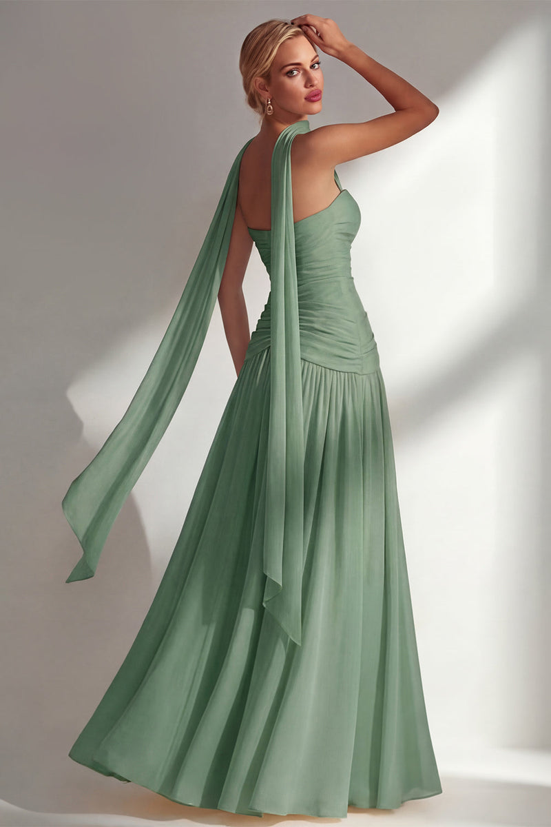 Load image into Gallery viewer, Lilac Strapless Ruched Long Neck Scarf Boho Wedding Guest Dress with Slit