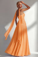 Load image into Gallery viewer, Lilac Strapless Ruched Long Neck Scarf Boho Wedding Guest Dress with Slit