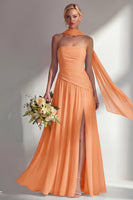 Load image into Gallery viewer, Lilac Strapless Ruched Long Neck Scarf Boho Wedding Guest Dress with Slit