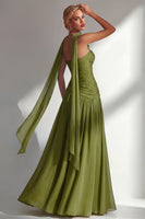 Load image into Gallery viewer, Lilac Strapless Ruched Long Neck Scarf Boho Wedding Guest Dress with Slit