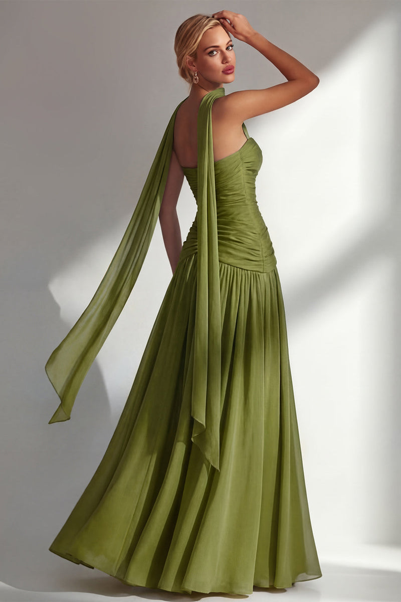 Load image into Gallery viewer, Lilac Strapless Ruched Long Neck Scarf Boho Wedding Guest Dress with Slit