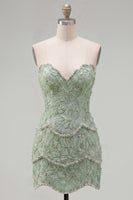 Load image into Gallery viewer, Sparkly Pink Floral Strapless Tight Short Birthday Party Dress with Pearls