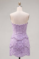Load image into Gallery viewer, Sparkly Pink Floral Strapless Tight Short Birthday Party Dress with Pearls
