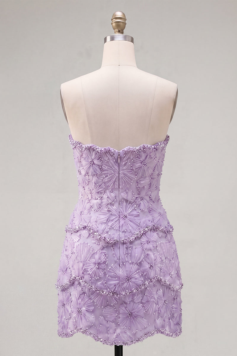 Load image into Gallery viewer, Sparkly Pink Floral Strapless Tight Short Birthday Party Dress with Pearls
