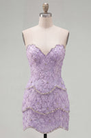 Load image into Gallery viewer, Sparkly Pink Floral Strapless Tight Short Birthday Party Dress with Pearls