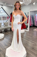 Load image into Gallery viewer, White Mermaid Sweetheart Long Prom Dress With Slit