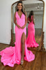 Load image into Gallery viewer, Sparkly Hot Pink Beaded Mermaid Long Prom Dress with Slit
